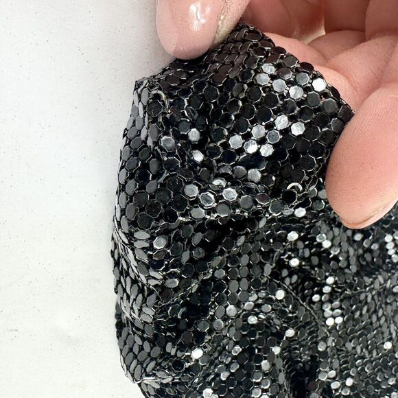 VTG Whiting & Davis Clutch Purse Black Metal Mesh Beaded Closure Chain Strap USA - Picture 14 of 15